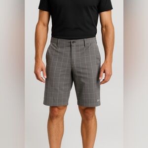 Under Armour HeatGear Windowpane Golf Shorts 38 Gray Plaid Stretch